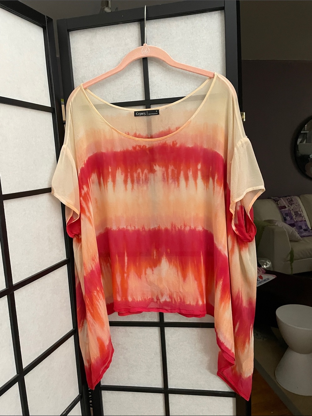 Gypsy 05 Tie-Dye Short Sleeve Tunic in Red & Cream